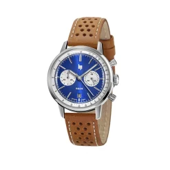 LIP Montre Rallye Bleu cadran argenté fond bleu bracelet cuir marron Hot