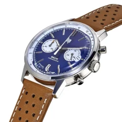 LIP Montre Rallye Bleu cadran argenté fond bleu bracelet cuir marron Best
