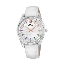 LOTUS Montre Bliss Argenté cadran doré fond argenté bracelet cuir blanc Hot