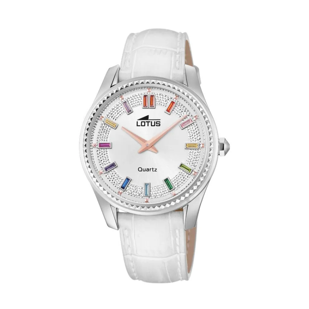 LOTUS Montre Bliss Argenté cadran doré fond argenté bracelet cuir blanc Hot