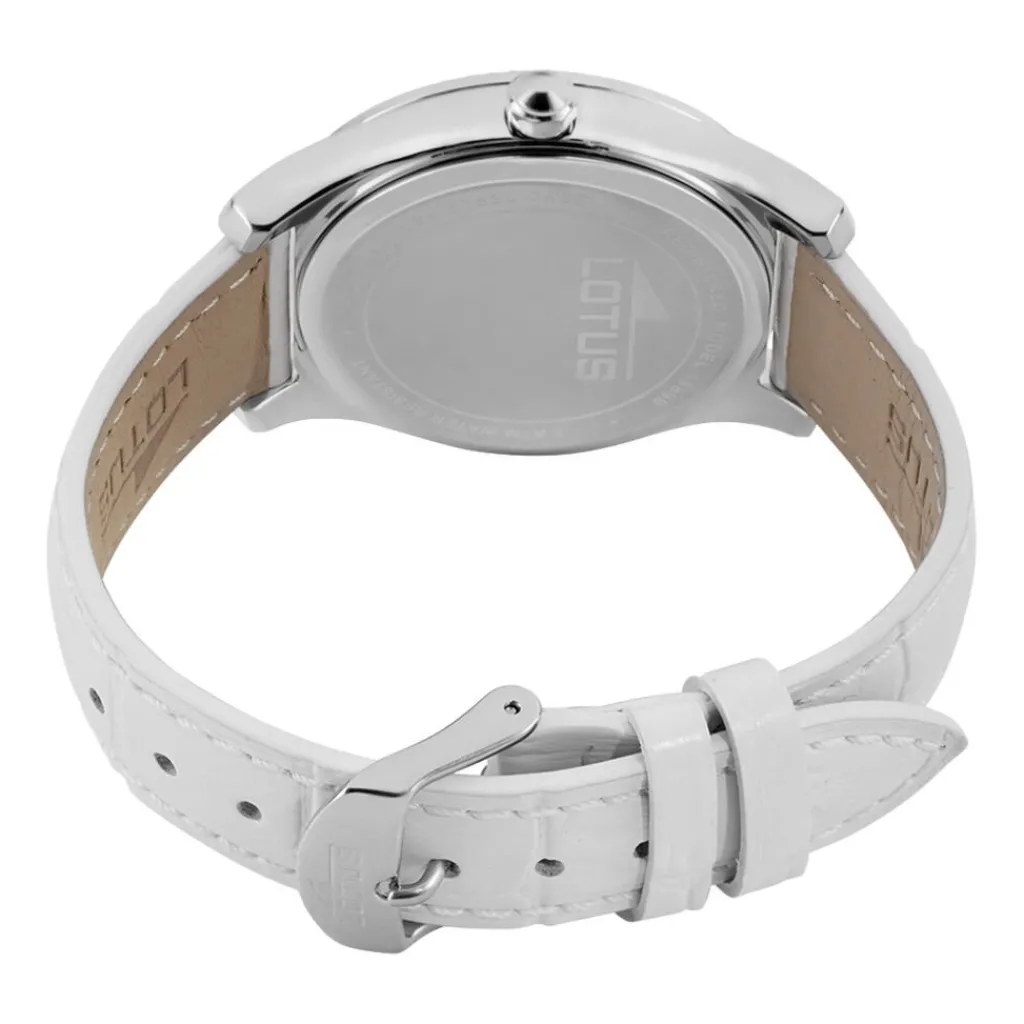 LOTUS Montre Bliss Argenté cadran doré fond argenté bracelet cuir blanc Hot