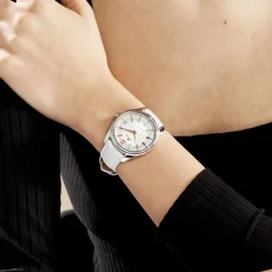 LOTUS Montre Bliss Argenté cadran doré fond argenté bracelet cuir blanc Hot