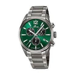 LOTUS Montre Chrono Vert cadran gris fond vert bracelet acier gris Best
