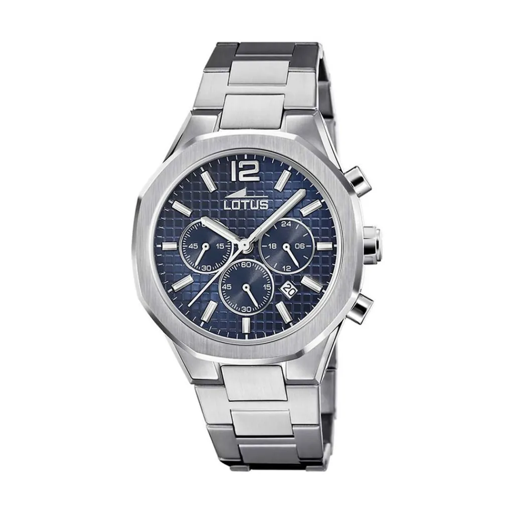 LOTUS Montre Excellent Bleu cadran argenté fond bleu bracelet acier argenté Hot