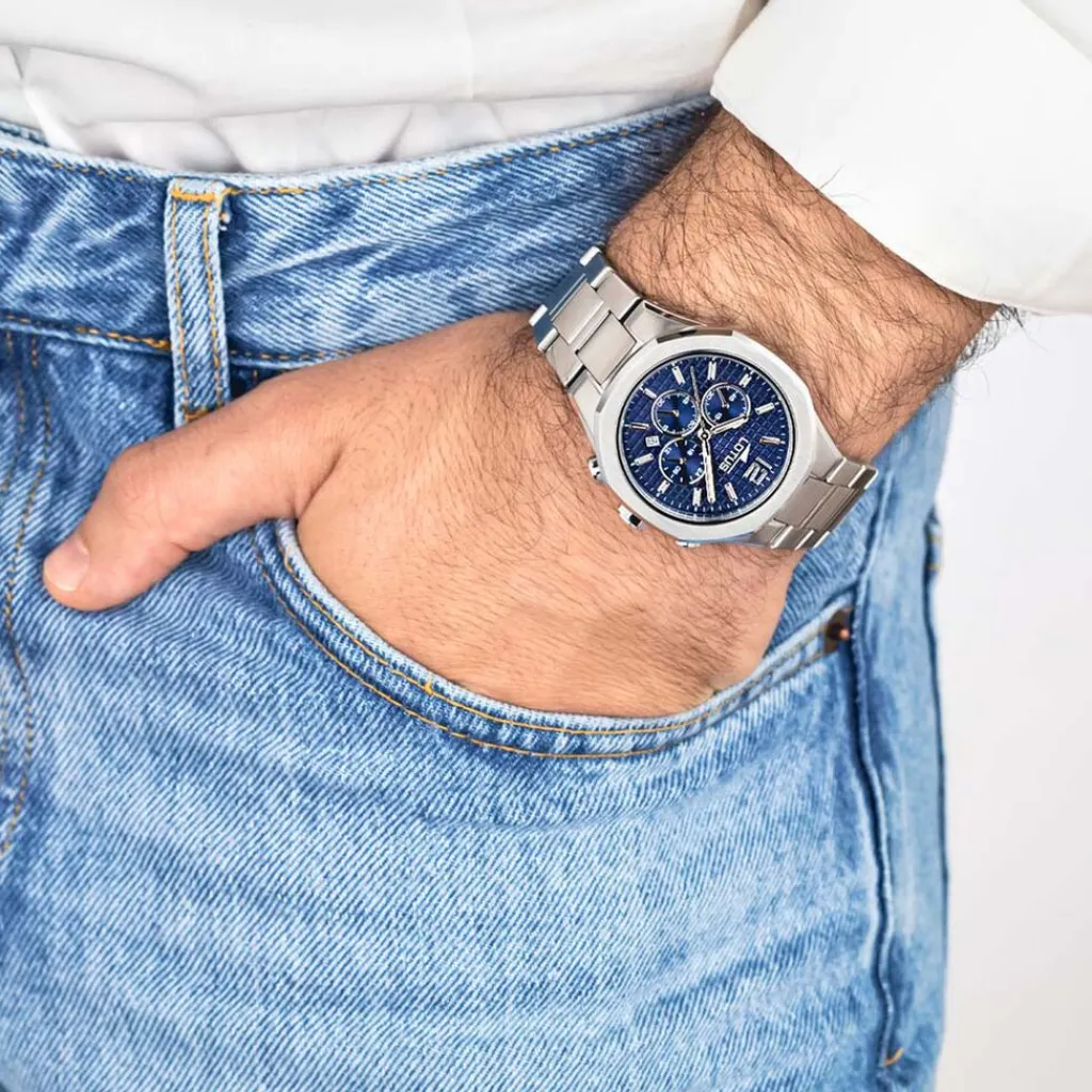 LOTUS Montre Excellent Bleu cadran argenté fond bleu bracelet acier argenté Hot