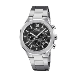 LOTUS Montre Excellent Noir cadran argenté fond noir bracelet acier argenté Discount