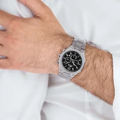 LOTUS Montre Excellent Noir cadran argenté fond noir bracelet acier argenté Discount