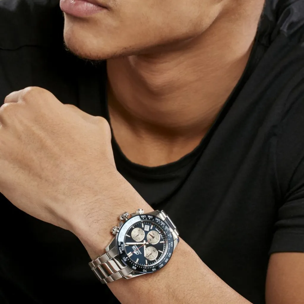 LOTUS Montre Freedom Collection Bleu cadran argenté fond bleu bracelet acier argenté New