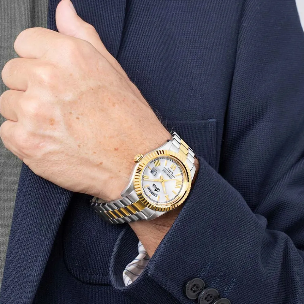 LOTUS Montre Freedom Collection Blanc cadran argenté fond blanc bracelet acier bicolore Discount