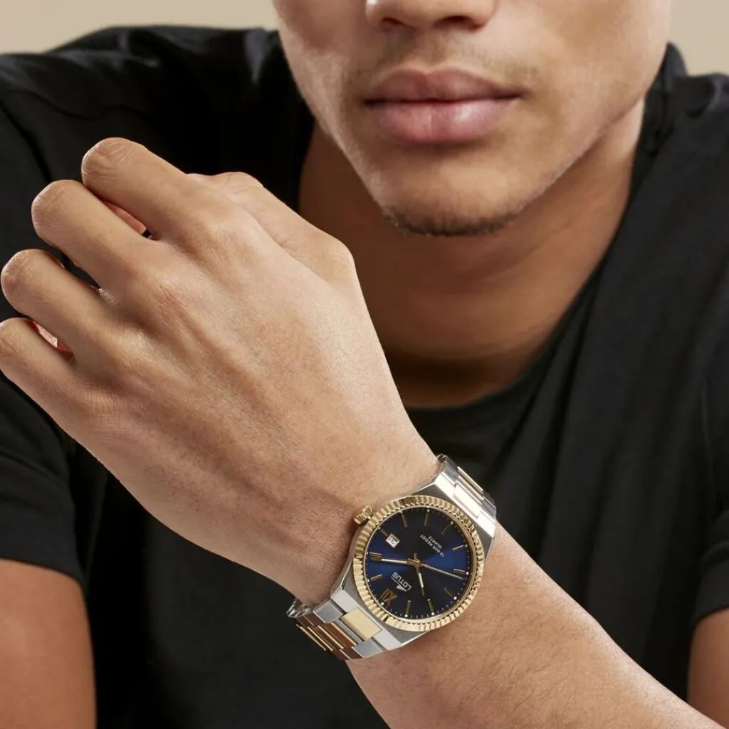 LOTUS Montre Freedom Collection Bleu cadran argenté fond bleu bracelet acier bicolore Outlet