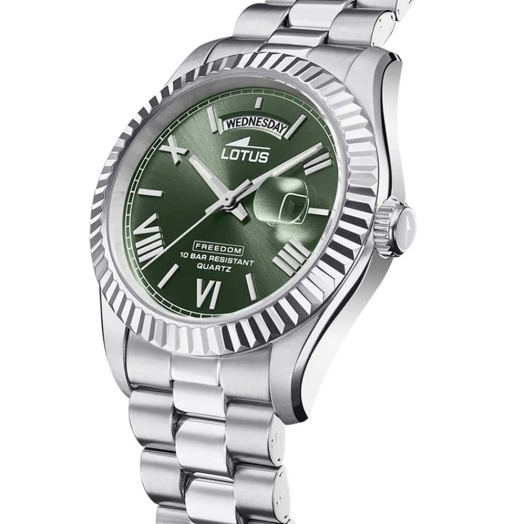 LOTUS Montre Freedom Collection Vert cadran argenté fond vert bracelet acier argenté Outlet