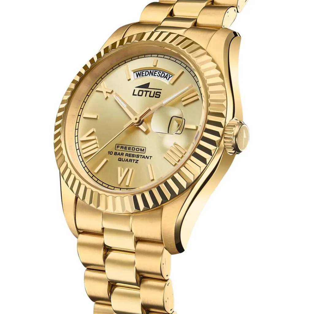 LOTUS Montre Freedom Collection Doré cadran doré fond doré bracelet acier doré New