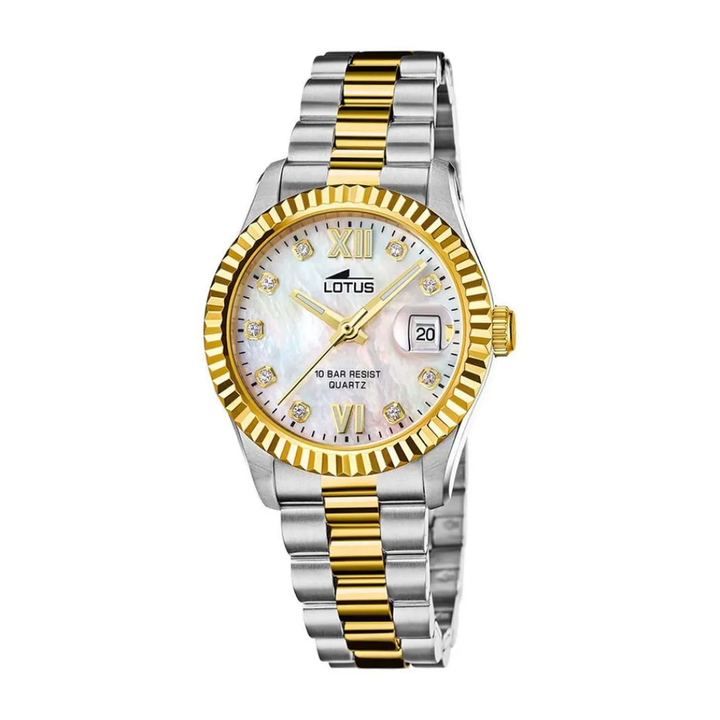 LOTUS Montre Freedom Collection Nacre Blanche cadran bicolore fond nacre blanche bracelet acier bicolore Outlet