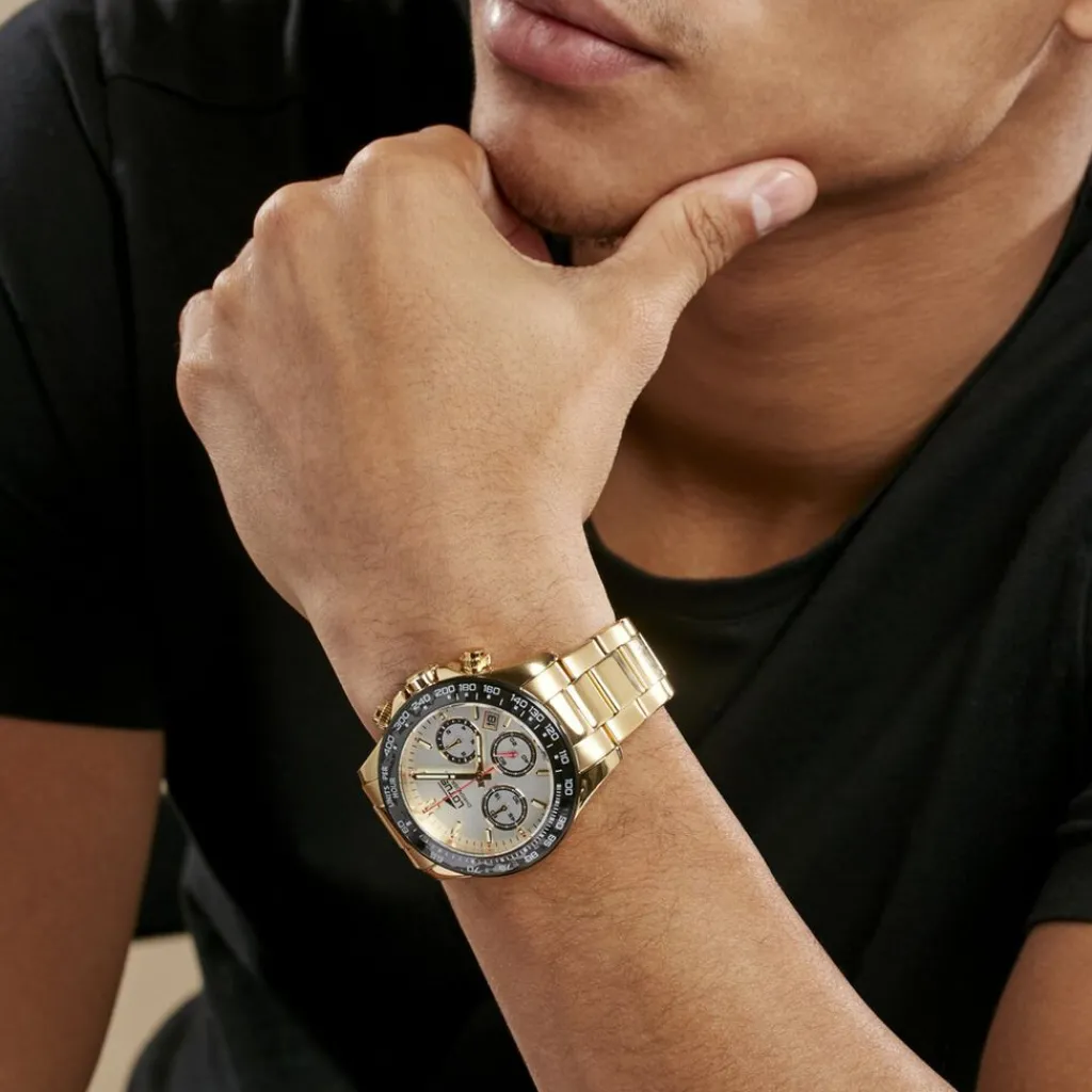 LOTUS Montre Freedom Collection Blanc cadran doré fond blanc bracelet acier doré Hot