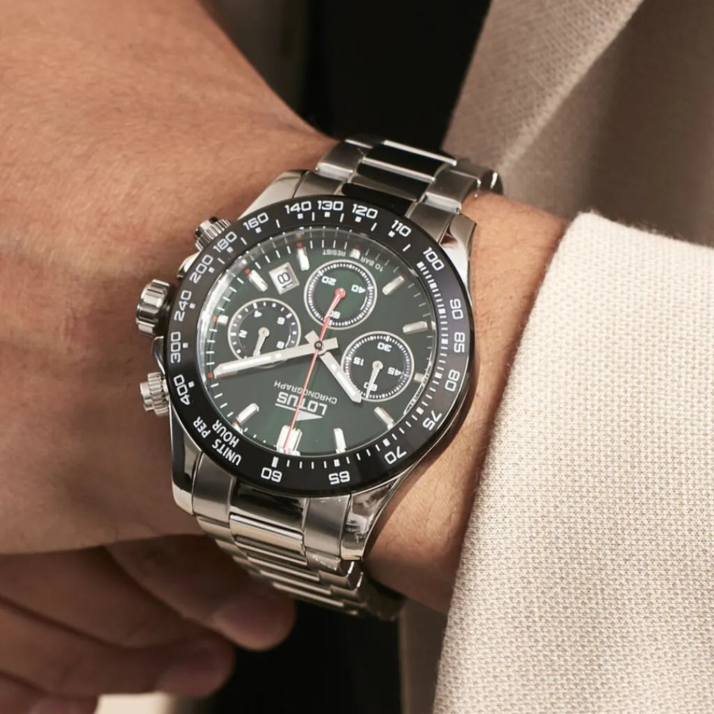 LOTUS Montre Freedom Collection Vert cadran argenté fond vert bracelet acier argenté Outlet