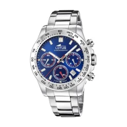 LOTUS Montre Freedom Collection Bleu cadran argenté fond bleu bracelet acier argenté Outlet