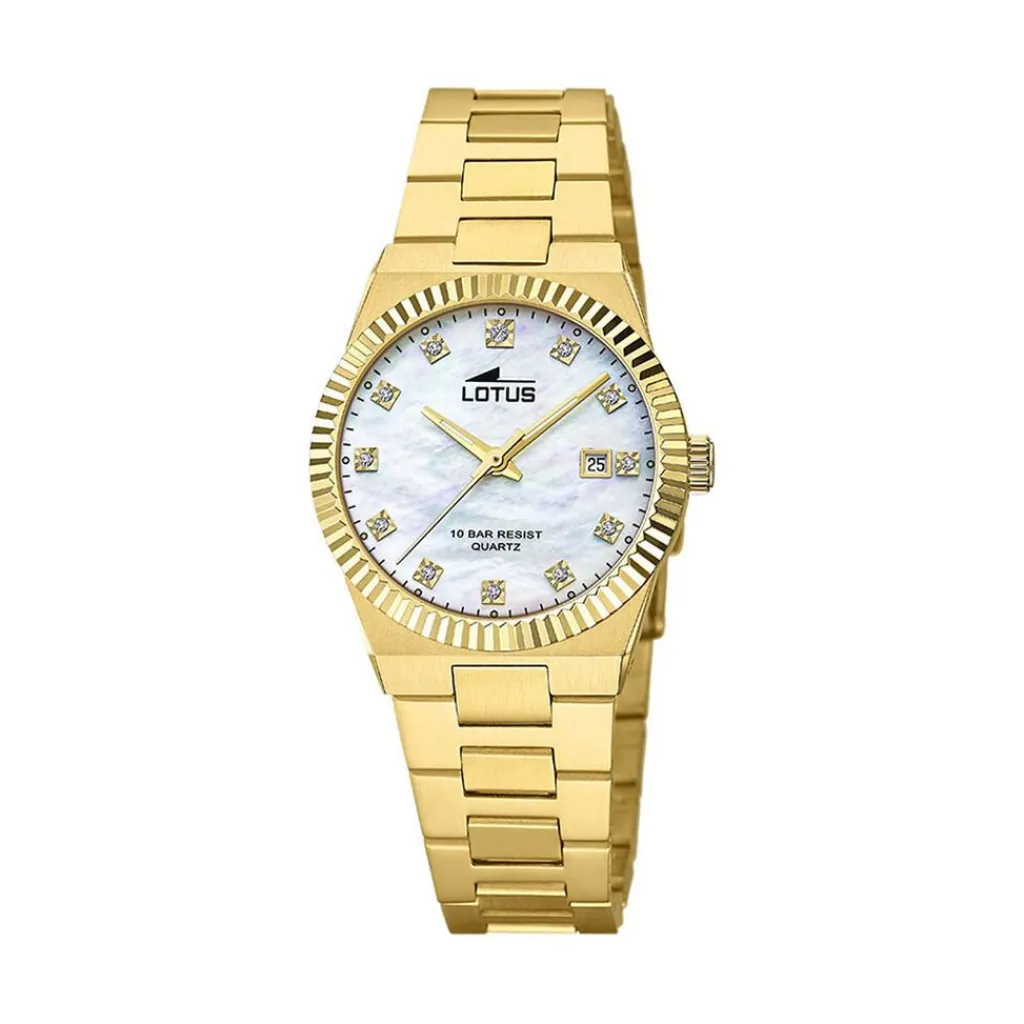 LOTUS Montre Freedom Collection Nacre Blanche cadran doré fond nacre blanche bracelet acier doré New
