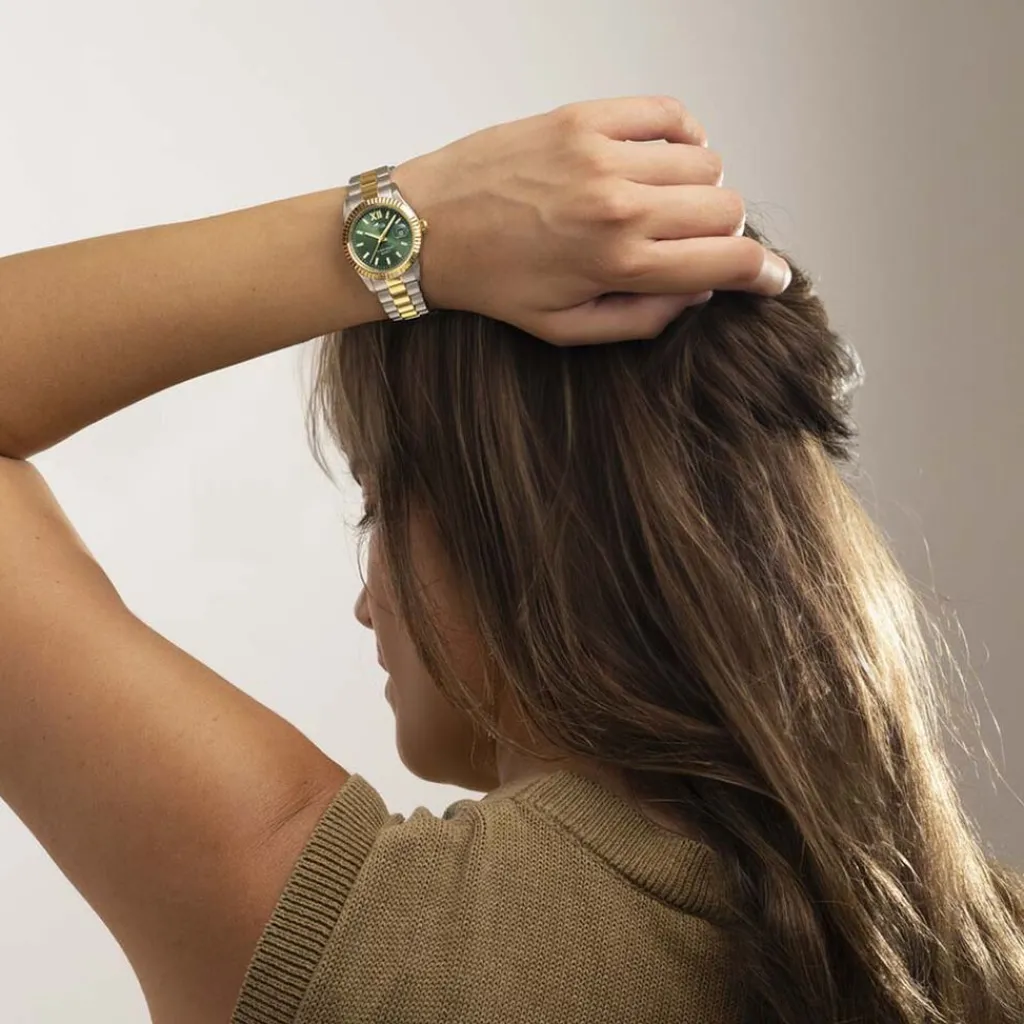 LOTUS Montre Freedom Collection Vert cadran bicolore fond vert bracelet acier bicolore