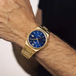 LOTUS Montre Freedom Collection Bleu cadran doré fond bleu bracelet acier doré Best