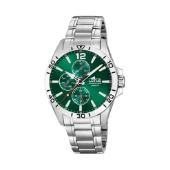 LOTUS Montre Multifunction Vert cadran argenté fond vert bracelet acier argenté Online