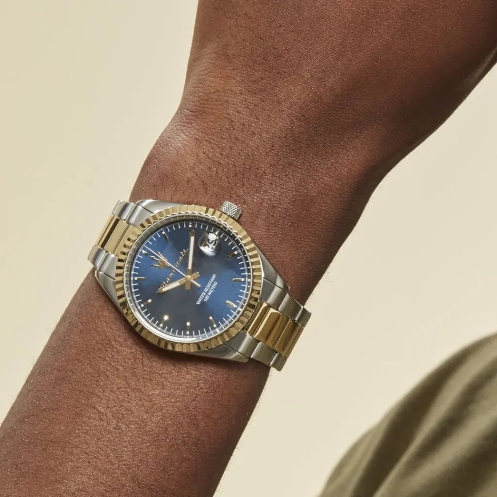 MASERATI Montre Competizione Bleu cadran argenté fond bleu bracelet acier bicolore Sale