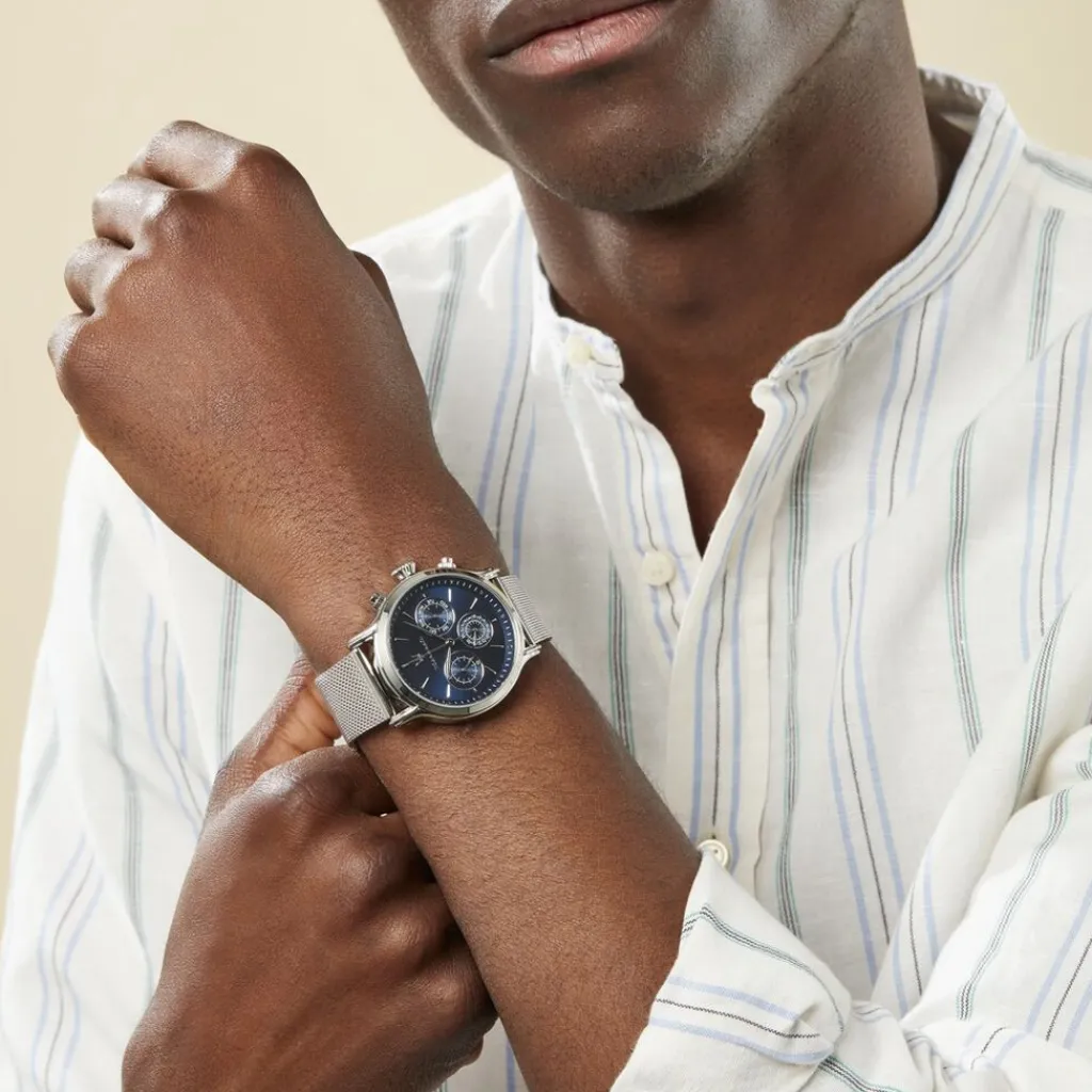 MASERATI Montre Epoca Bleu cadran argenté fond bleu bracelet acier argenté Hot