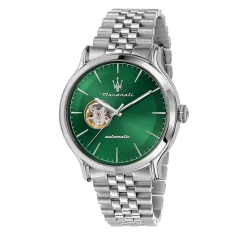 MASERATI Montre Epoca Vert cadran argenté fond vert bracelet métal argenté Outlet