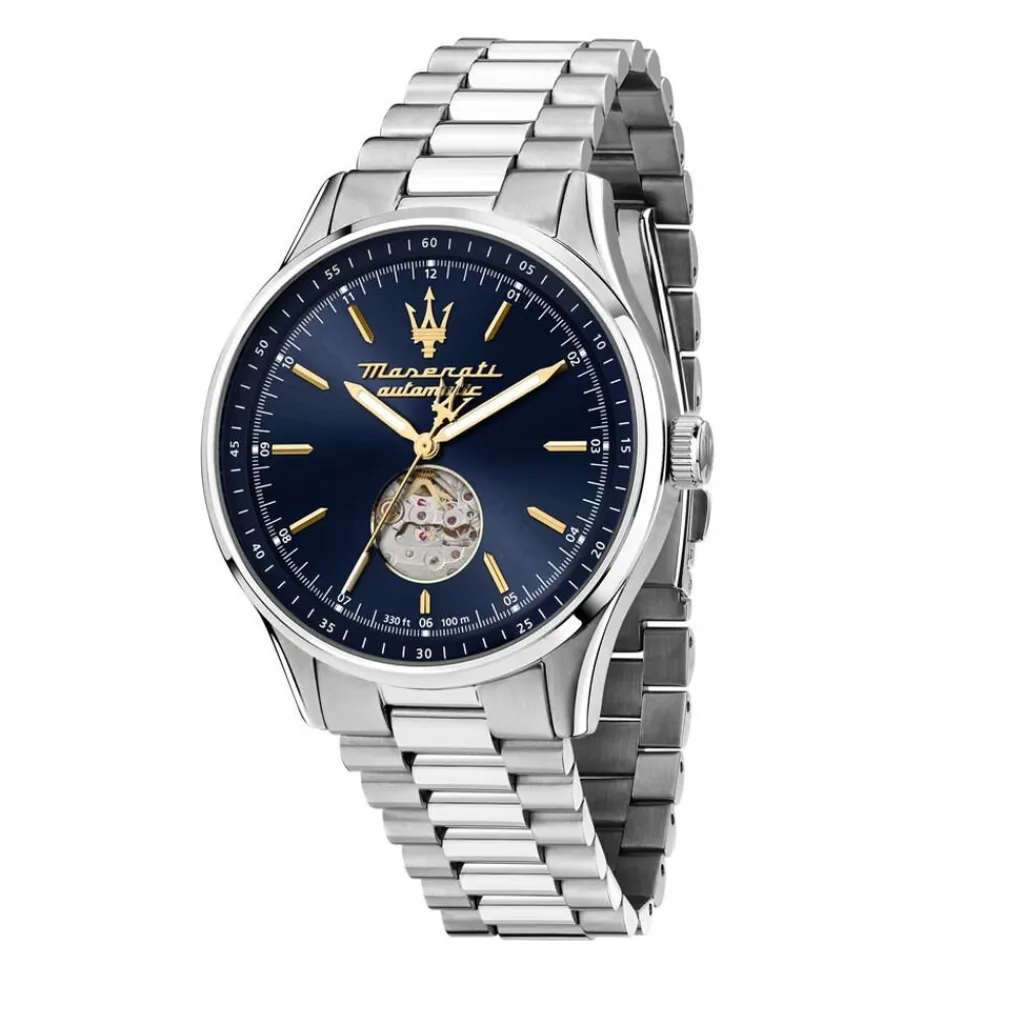 MASERATI Montre Sorpasso Bleu cadran argenté fond bleu bracelet acier argenté Outlet