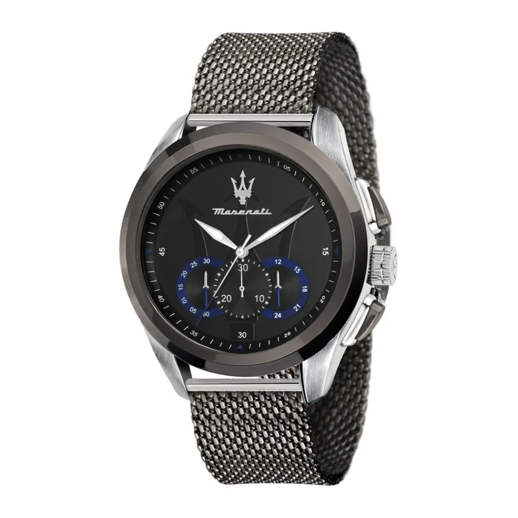 MASERATI Montre Traguardo Noir cadran argenté fond noir bracelet acier gris Online