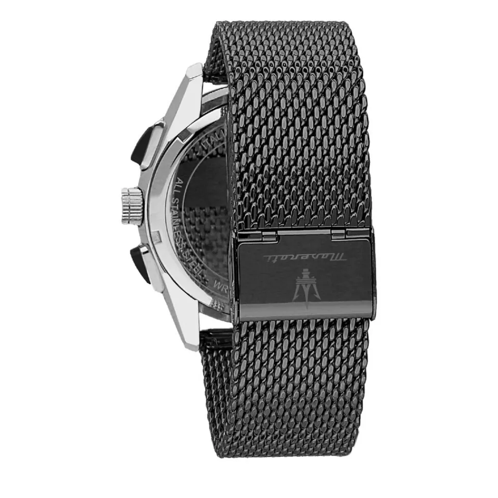 MASERATI Montre Traguardo Noir cadran argenté fond noir bracelet acier gris Online