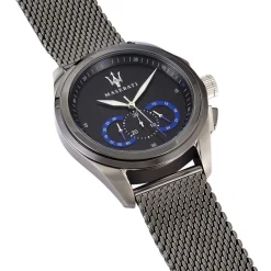 MASERATI Montre Traguardo Noir cadran argenté fond noir bracelet acier gris Online