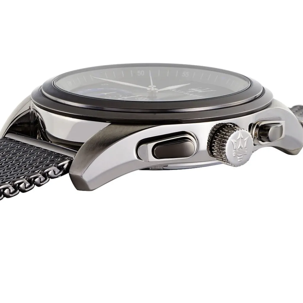 MASERATI Montre Traguardo Noir cadran argenté fond noir bracelet acier gris Online