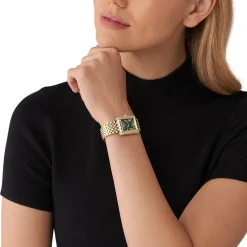 MICHAEL KORS Montre Emery Vert cadran doré fond vert bracelet acier doré New