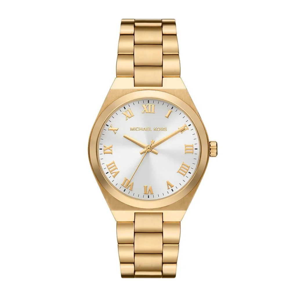 MICHAEL KORS Montre Lennox Blanc cadran doré fond blanc bracelet acier doré Outlet