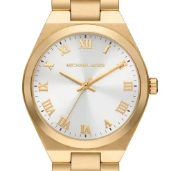 MICHAEL KORS Montre Lennox Blanc cadran doré fond blanc bracelet acier doré Outlet
