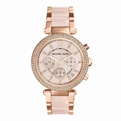 MICHAEL KORS Montre Parker Chrono Rose cadran doré rose fond rose bracelet acetate/acier doré rose New