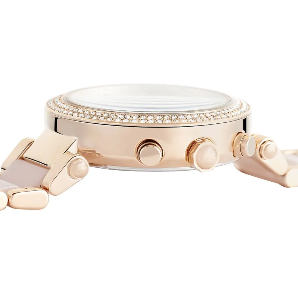 MICHAEL KORS Montre Parker Chrono Rose cadran doré rose fond rose bracelet acetate/acier doré rose New