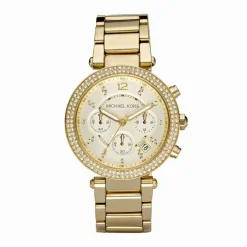 MICHAEL KORS Montre Parker Chrono Champagne cadran doré fond champagne bracelet acier doré Discount