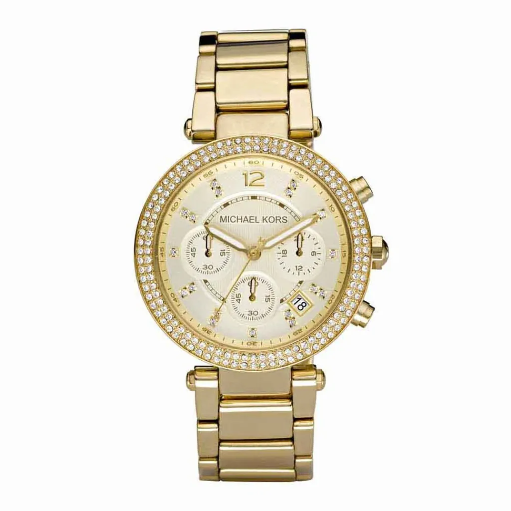 MICHAEL KORS Montre Parker Chrono Champagne cadran doré fond champagne bracelet acier doré Discount