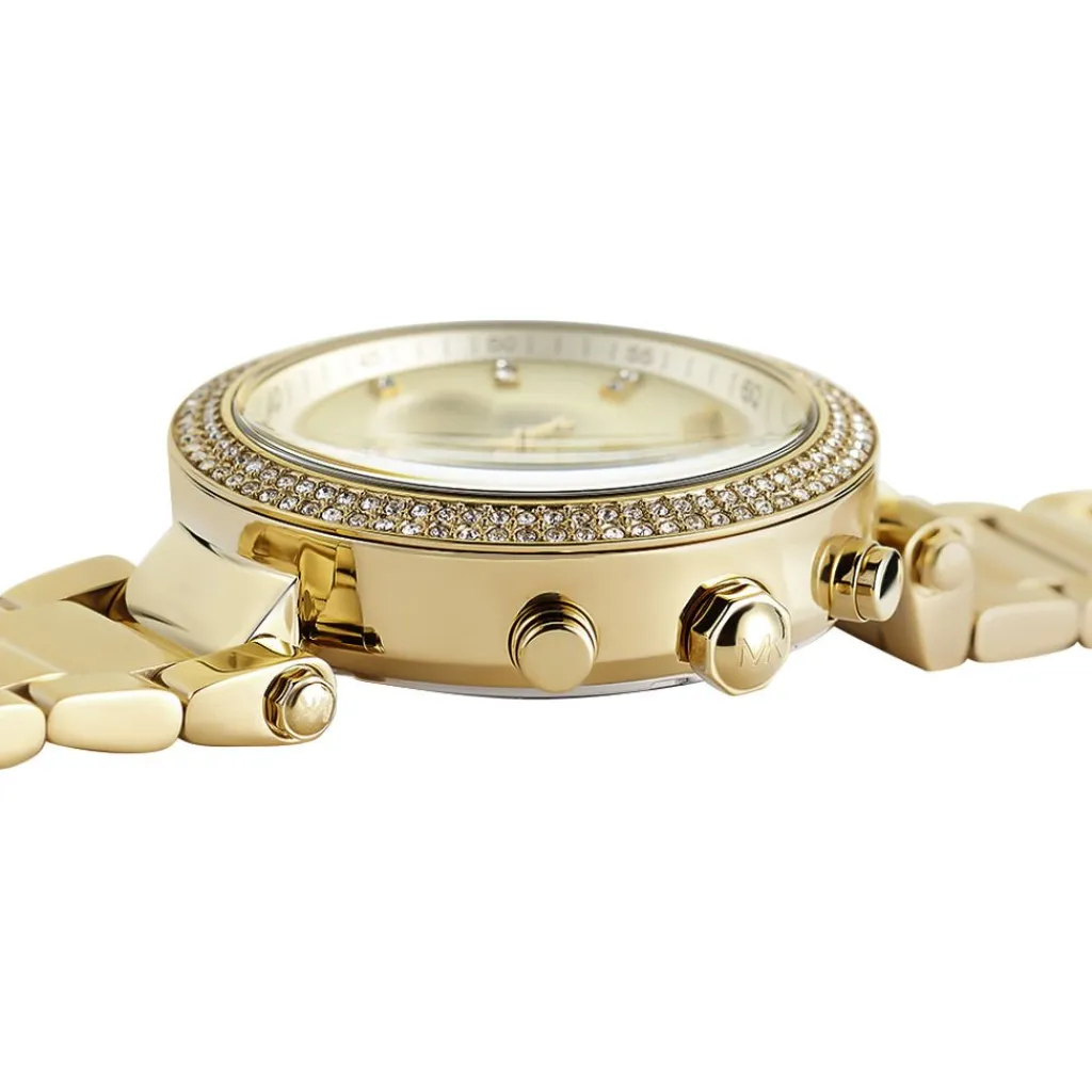 MICHAEL KORS Montre Parker Chrono Champagne cadran doré fond champagne bracelet acier doré Discount