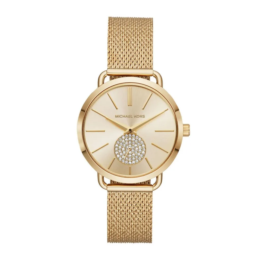 MICHAEL KORS Montre Portia Champagne cadran doré fond champagne bracelet acier doré Outlet