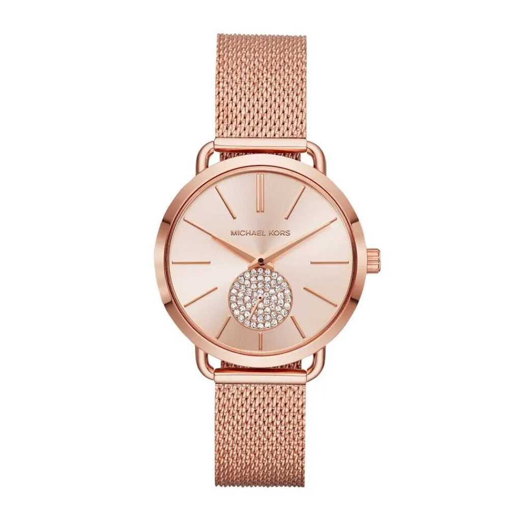 MICHAEL KORS Montre Portia Rose cadran doré rose fond rose bracelet acier doré rose