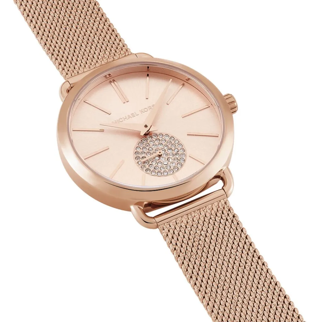 MICHAEL KORS Montre Portia Rose cadran doré rose fond rose bracelet acier doré rose