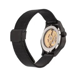 MONTIGNAC Montre Geometric Automatique Doré cadran noir fond doré bracelet acier noir Outlet
