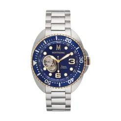 MONTIGNAC Montre Marina Bleu cadran argenté fond bleu bracelet acier argenté Sale