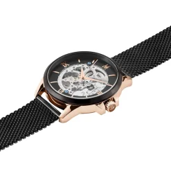 MONTIGNAC Montre Round Automatique Noir cadran doré rose fond noir bracelet acier noir Hot