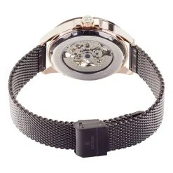 MONTIGNAC Montre Round Automatique Noir cadran doré rose fond noir bracelet acier noir Hot