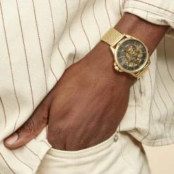 MONTIGNAC Montre Round Automatique Noir cadran doré fond noir bracelet acier doré Sale