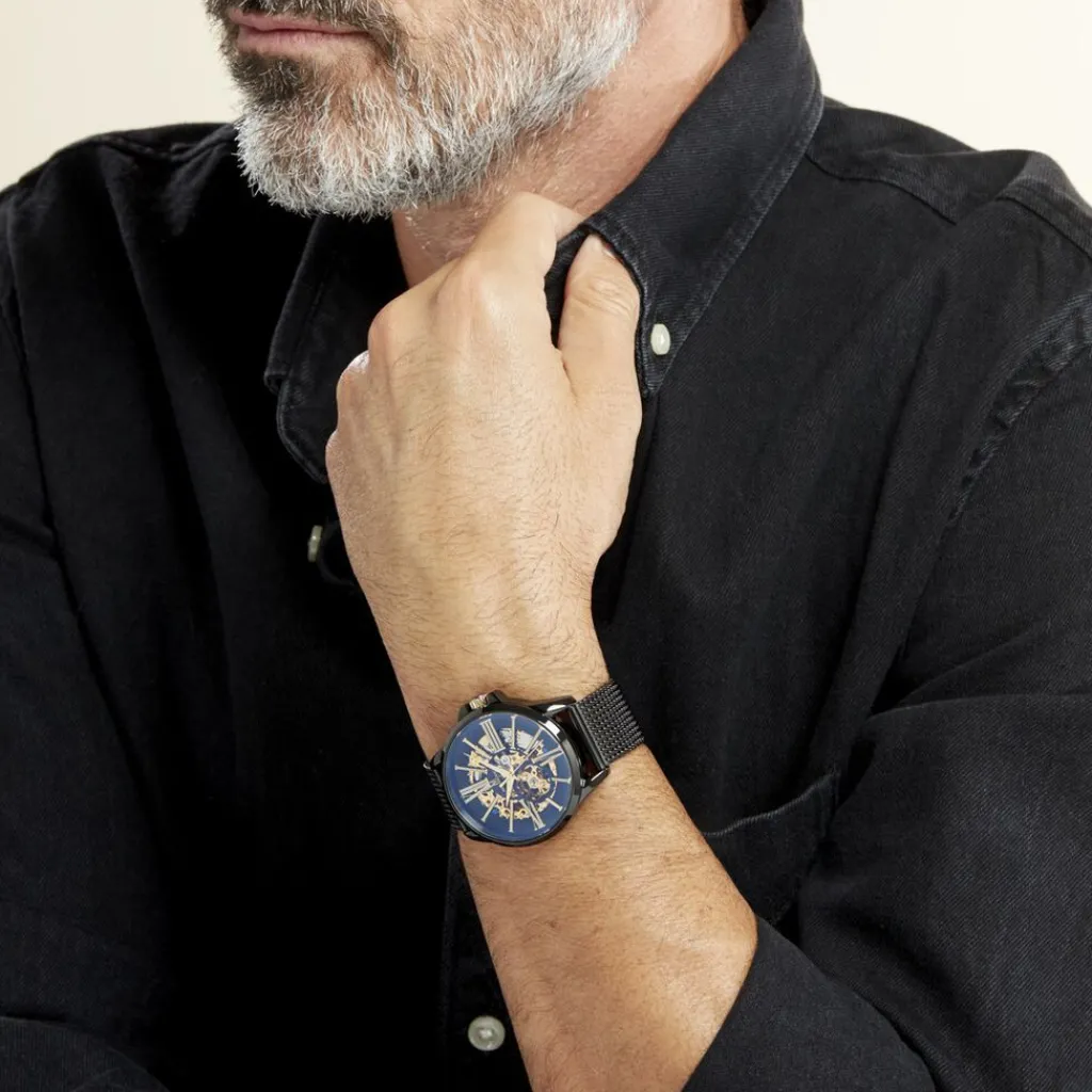 MONTIGNAC Montre Round Automatique Noir cadran noir fond noir bracelet acier noir Hot