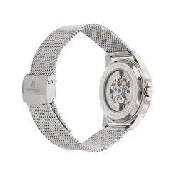 MONTIGNAC Montre Round Automatique Noir cadran argenté fond noir bracelet acier argenté Clearance